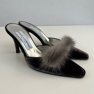 Auth DOLCE & GABBANA Velvet/Fur Heels